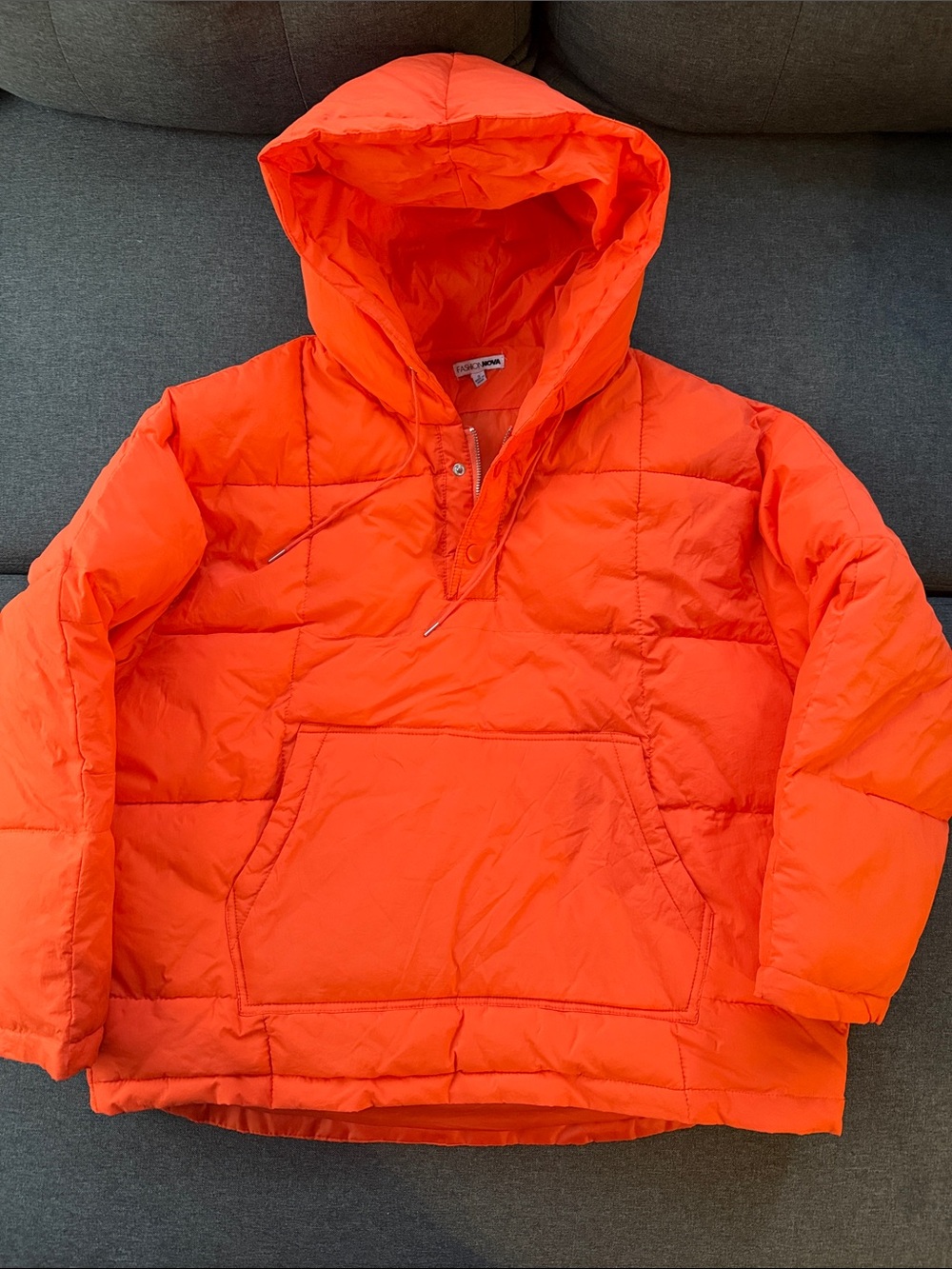 Fashion Nova bright Orange Puffer Anorak Hooded Jacket Size Men Small